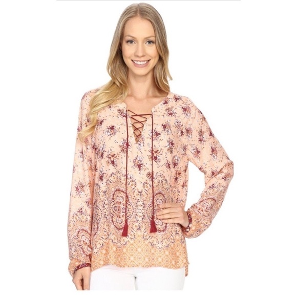 💕SANCTUARY💕 Boho Lace Up Peasant Blouse - Picture 1 of 8